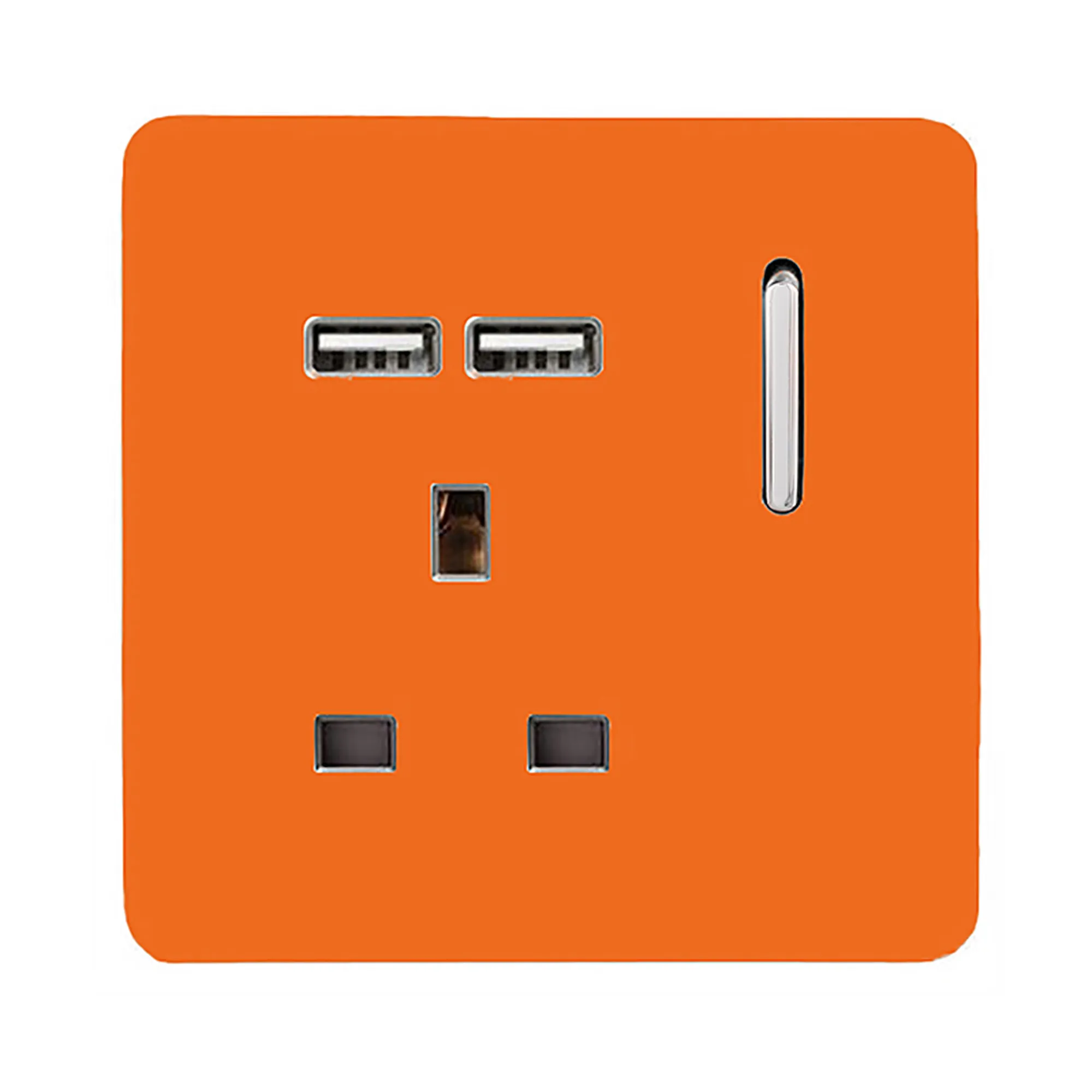 1 Gang 13Amp Switched Single Socket With 2 x USB Orange